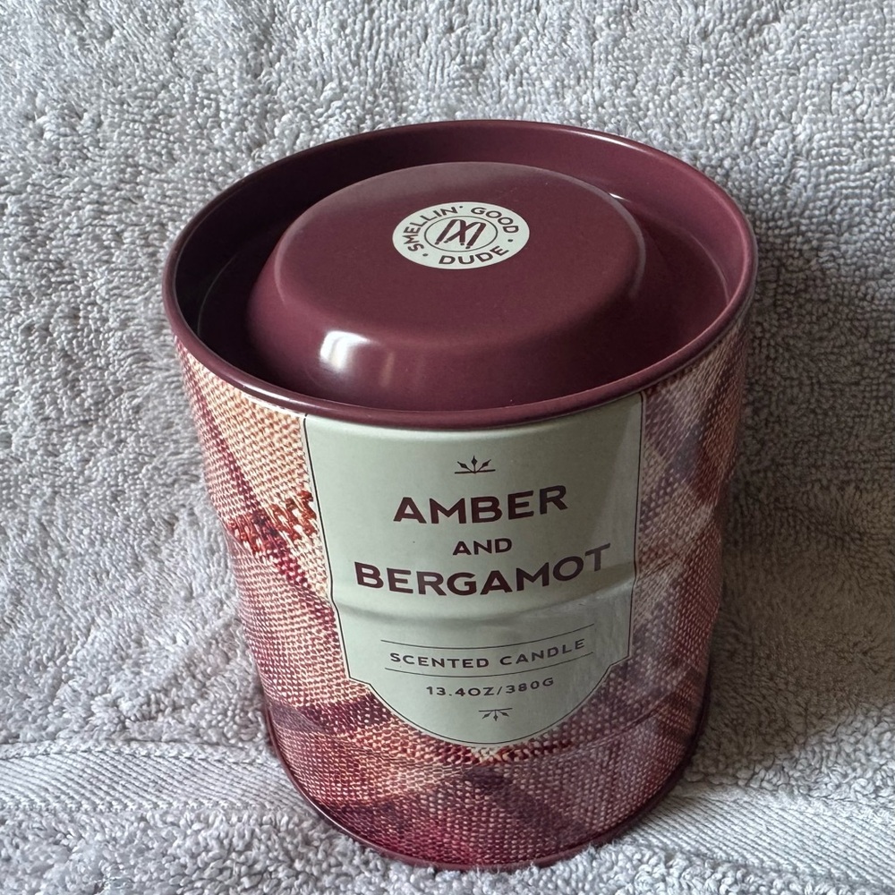 Amber and Bergamot Scented Tin Candle
